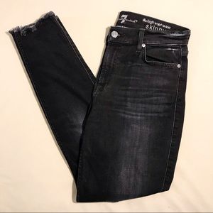 7 For All Mankind Black Raw Hem High Rise Jeans